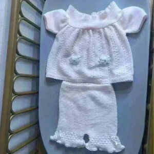 Made in Italy vintage baby girl knit set knit flower embroidered pink smocked